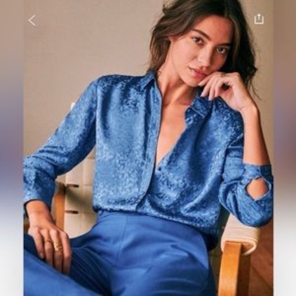 Sezane Ann silk blouse blue60s